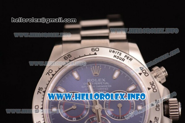 Rolex Daytona Chrono Swiss Valjoux 7750 Automatic Stainless Steel Case/Bracelet with Blue Dial and Stick Markers (BP) - Click Image to Close
